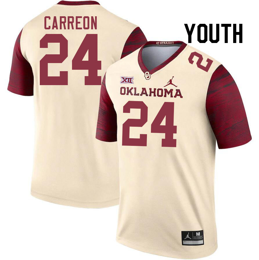 Youth #24 Ivan Carreon Oklahoma Sooners College Football Jerseys Stitched-Cream